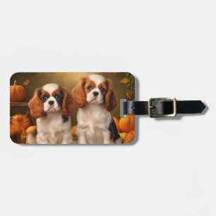 Etiqueta De Bagagem Cavalier King Charles Spaniel Puppy Autumn Pumpkin