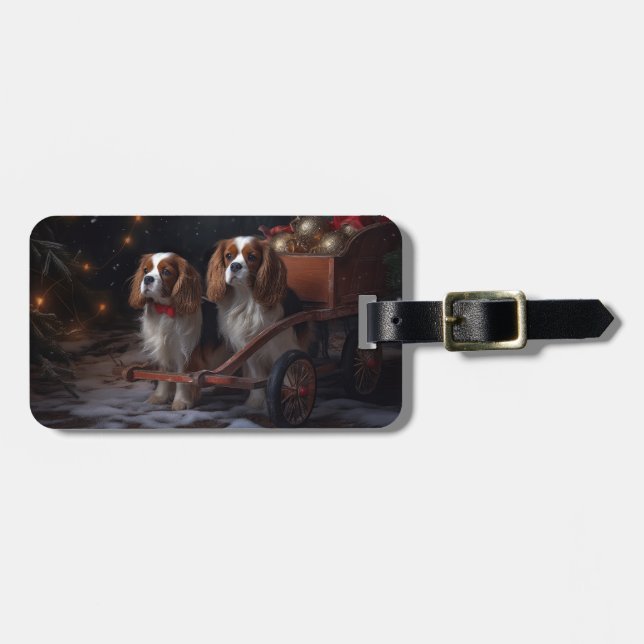 Etiqueta De Bagagem Cavalier King Snowy Sleigh Decoração de Natal (Frente Horizontal)