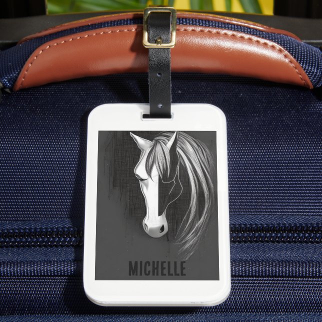 Etiqueta De Bagagem Cavalo Abstrato branco e preto personalizado (Frente Insitu 2)