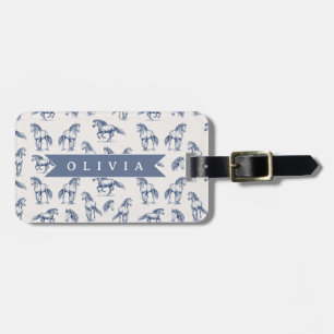 Etiqueta De Bagagem Cavalo Azul Vintage Personalizado Clássico Country