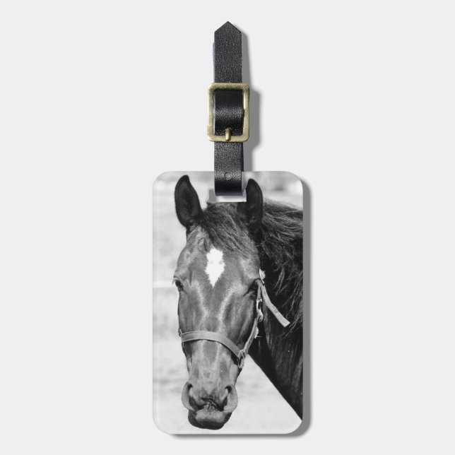Etiqueta De Bagagem Cavalo Branco Negro (Frente Vertical)