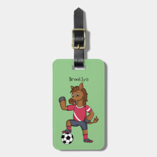 Etiqueta De Bagagem Cavalo engraçado bonito jogando cartoon de futebo