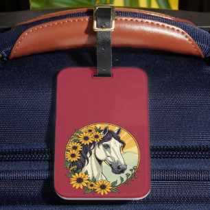 Etiqueta De Bagagem Cavalo Puro-Sangue e Flores de Susana de Olhos Neg