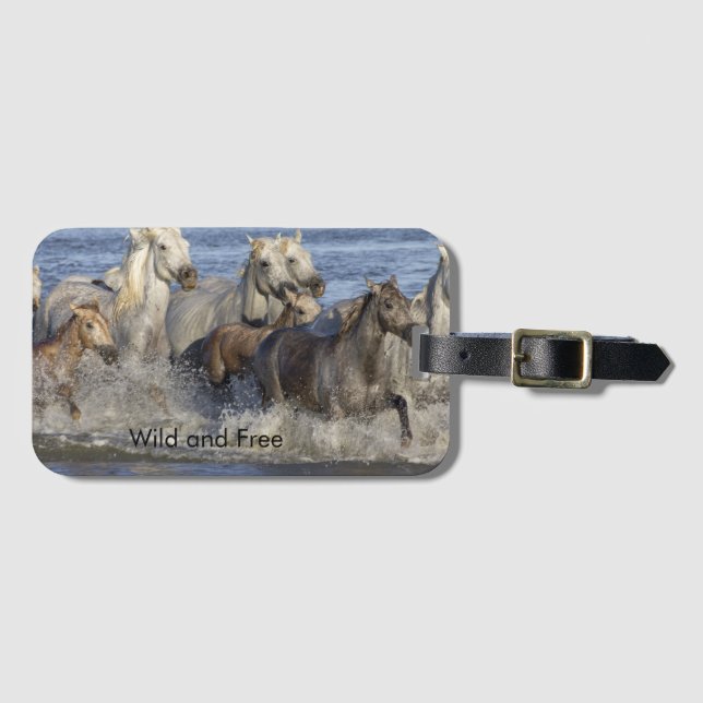 Etiqueta De Bagagem Cavalos galopando na água (Frente Horizontal)