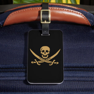 Etiqueta De Bagagem Caveira e Cutelo de Ouro Azteca Pirata Calico Jack