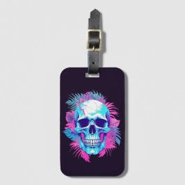 Etiqueta De Bagagem Caveira Floral no Estilo Vaporwave