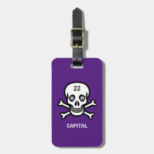 Etiqueta De Bagagem Caveira, ossos em roxo real
