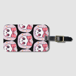 Etiqueta De Bagagem Caveira Pastel Goth com Laço Fofo