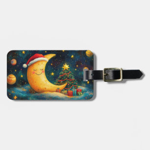Etiqueta De Bagagem Celebração Divertida da Lua Galáctica de Natal