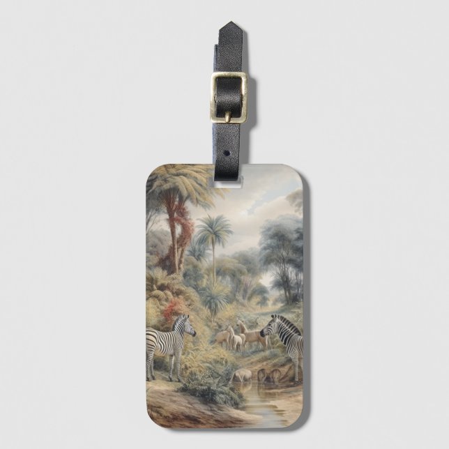 Etiqueta De Bagagem Cena botânica das zebras num oásis (Frente Vertical)