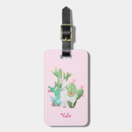 Etiqueta De Bagagem Cena da aguarela do lama & do cacto - rosa Pastel