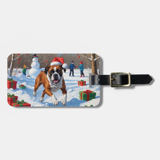 Etiqueta De Bagagem Cena de Neve Festiva Boxer Christmas (Frente Horizontal)