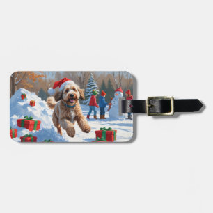 Etiqueta De Bagagem Cena de neve festiva de Natal Bernedoodle