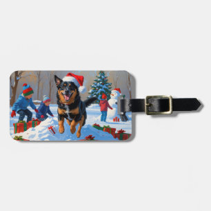 Etiqueta De Bagagem Cena de Neve Festiva de Natal com Malinoi Belga
