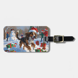 Etiqueta De Bagagem Cena de neve festiva de Natal do Afghan Hound