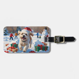 Etiqueta De Bagagem Cena de neve festiva de Natal do Bichon Frise