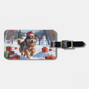Etiqueta De Bagagem Cena de neve festiva de Natal do Malamute do Alasc