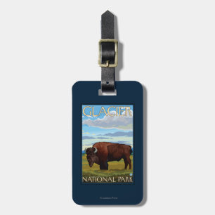 Etiqueta De Bagagem Cena do bisonte - parque nacional de geleira, TA