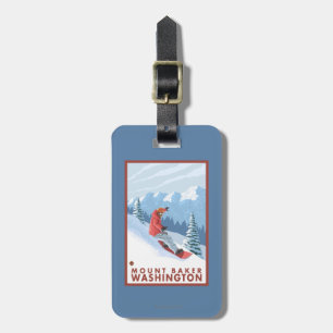 Etiqueta De Bagagem Cena do Snowboarder - padeiro da montagem,