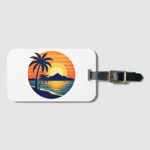 Etiqueta De Bagagem Cenário tropical brilhante retrô personalizável
