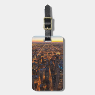 Etiqueta De Bagagem Centro de Chicago no por do sol
