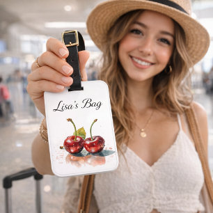 Etiqueta De Bagagem Cerejas Sweetheart em Aquarela, personalizado