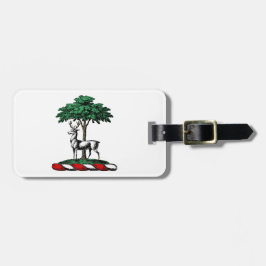 Etiqueta De Bagagem Cervo Veado junto à Árvore Emblema do Brasão Herál