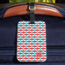 Etiqueta De Bagagem Cesta Entrelaçada Preppy – Monograma Vermelho e Tu