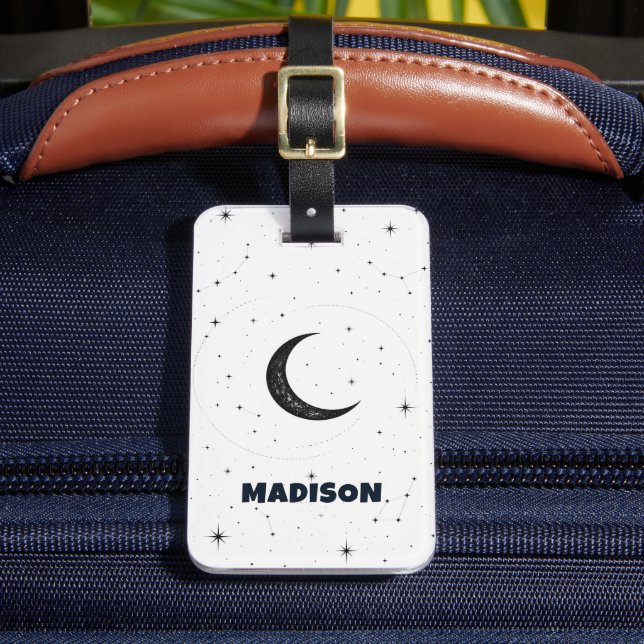 Etiqueta De Bagagem Céu Celestial Branco Personalizado com Lua Crescen (Frente Insitu 2)
