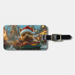 Etiqueta De Bagagem Céu de Natal com Montanha-Russa de Terrier Austral