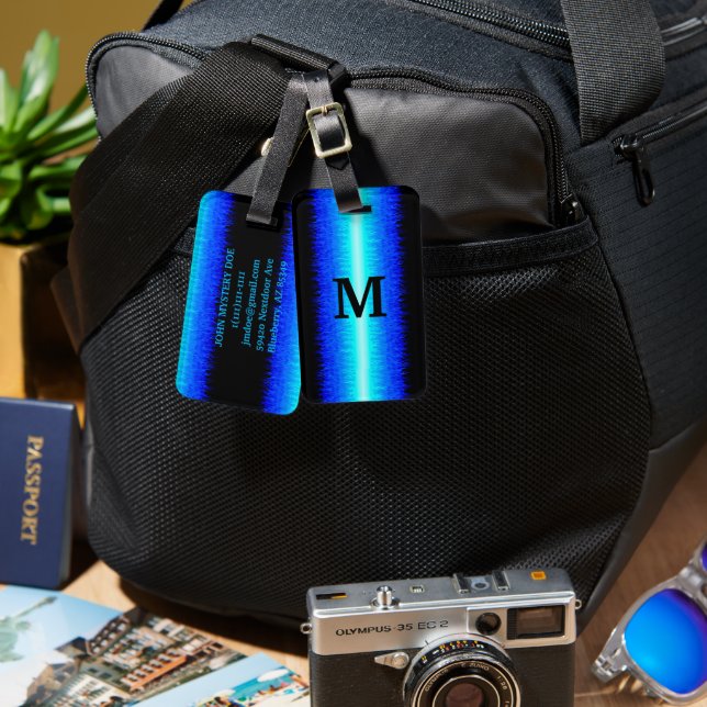 Etiqueta De Bagagem Chamas a quente azuis (Frente e verso)