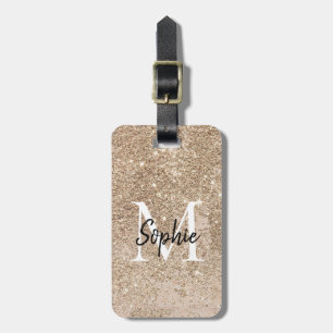 Etiqueta De Bagagem Champagne Glitter Monogramas Sparkly