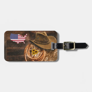Etiqueta De Bagagem Chapéu de Cowboy com Laço e Bandeira Americana