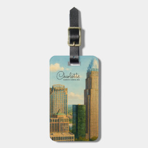 Etiqueta De Bagagem Charlotte NC Aquarela Horizonte Viagem