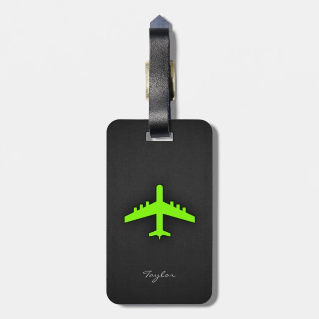 Etiqueta De Bagagem Chartreuse, Avião Verde Neon (Traseira Vertical)