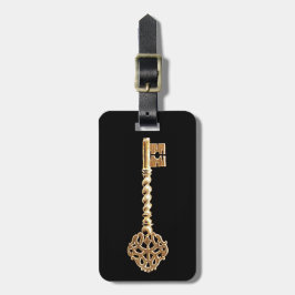 Etiqueta De Bagagem Chave do Esqueleto Steampunk Dourado com Ouro anti