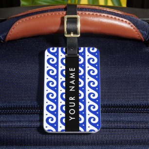Etiqueta De Bagagem Chave Grega Meander, Chave Wave, Azul, Seu Nome