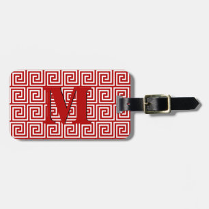 Etiqueta De Bagagem Chave grega, vermelho profundo e branco