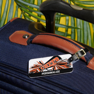 Etiqueta De Bagagem Cheerleader de cor laranja, branco e preto