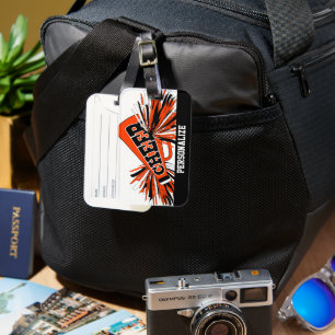 Etiqueta De Bagagem Cheerleader de cor laranja, branco e preto