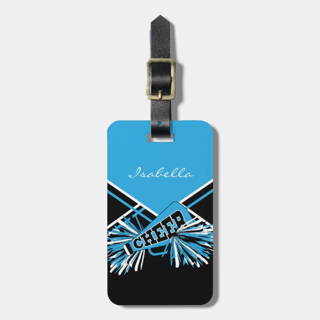 Etiqueta De Bagagem Cheerleader em Azul, Branco e Preto (Frente Vertical)