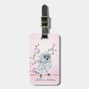 Etiqueta De Bagagem Cherry Blossoms Cute Owl