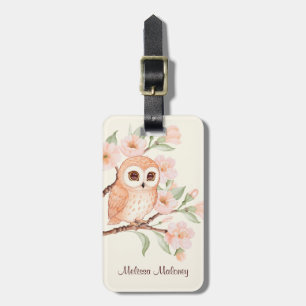 Etiqueta De Bagagem Cherry Blossoms Cute Owl