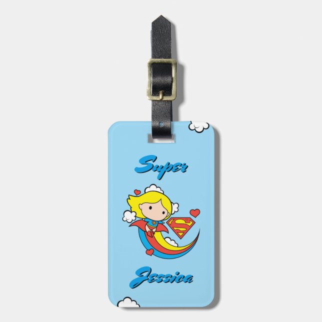 Etiqueta De Bagagem Chibi Supergirl Flying Rainbow (Frente Vertical)
