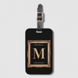 Etiqueta De Bagagem Chic Black & Dourado Monograma