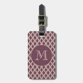 Etiqueta De Bagagem Chic Burgundy Ivory Diamond Pattern Monograma