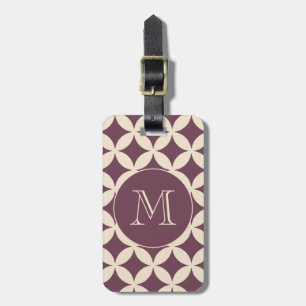 Etiqueta De Bagagem Chic Burgundy Ivory - Monograma de Padrão Geométri