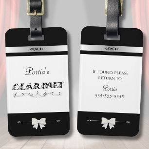 Etiqueta De Bagagem Chic Clarinetista Preto e Branco Identificador de