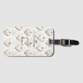 Etiqueta De Bagagem Chic Cream Grey Hearts Ornaments  