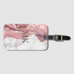 Etiqueta De Bagagem Chic de Efeito Marble Dourado Rosa